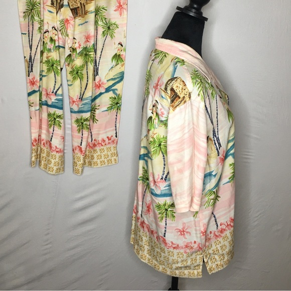 Pink Hawaiian Outfit Capri Sz Med and Button Up Shirt  Sz Lg Weekend Clothesline - Picture 2 of 11